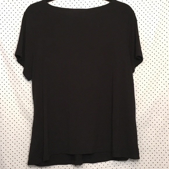 Black V Neck Short Sleeve Embroidered Stretch Top - Picture 3 of 5